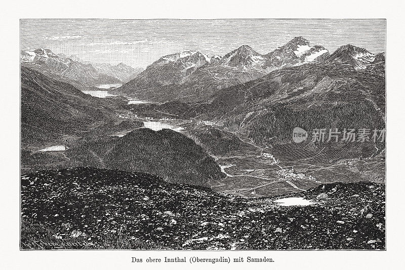 Samedan and Inn valley, graub<e:1>恩登，瑞士，木版雕刻，1894年出版